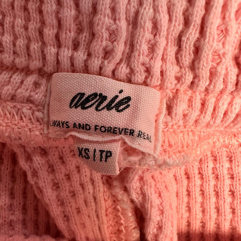 Aerie Lumber Jane Waffle Knit Shorts Pink Drawstring Women's XS Lounge Comfort - Picture 4 of 6